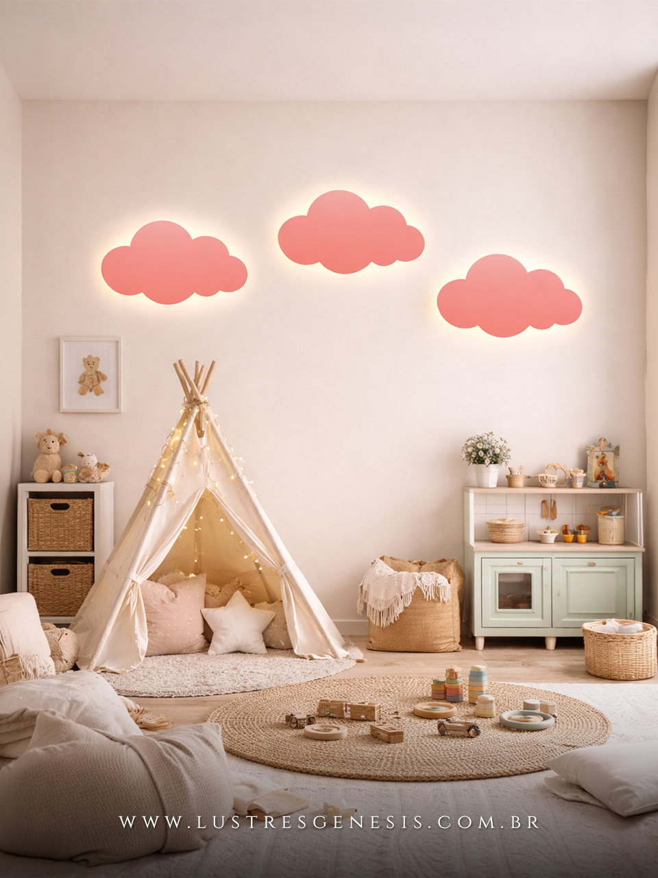 Arandela Nuvem LED Infantil - Luminária de Parede Quarto Bebê